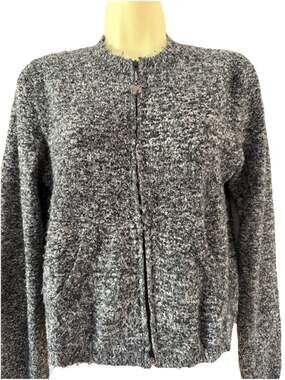 Smart Objects Vintage Y2K Gray Boucle Cardigan Cropped Sweater Zip Front Size M